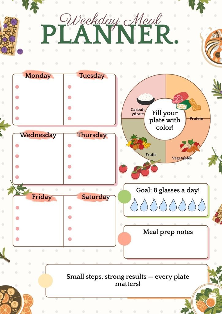 Example of a weekday meal planner digital product created with AI